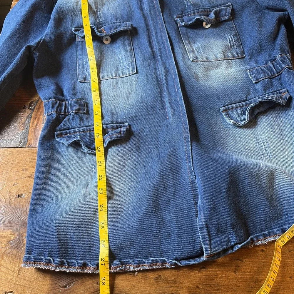 100% Cotton Blue Age Jeans Woman's XL Utility Jean Denim Chore Coat Zip Retro